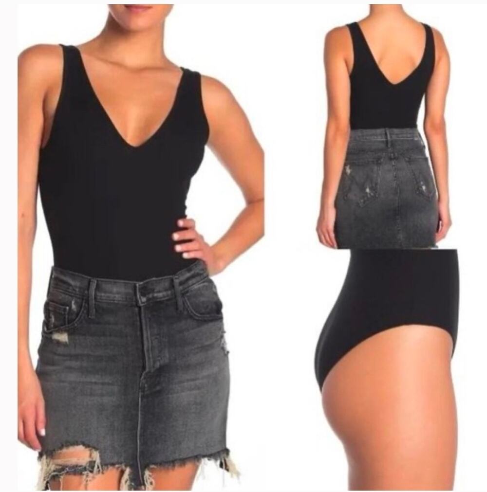 Abound Black Ribbed Sleeveless V-neck Bodysuit Women's XL